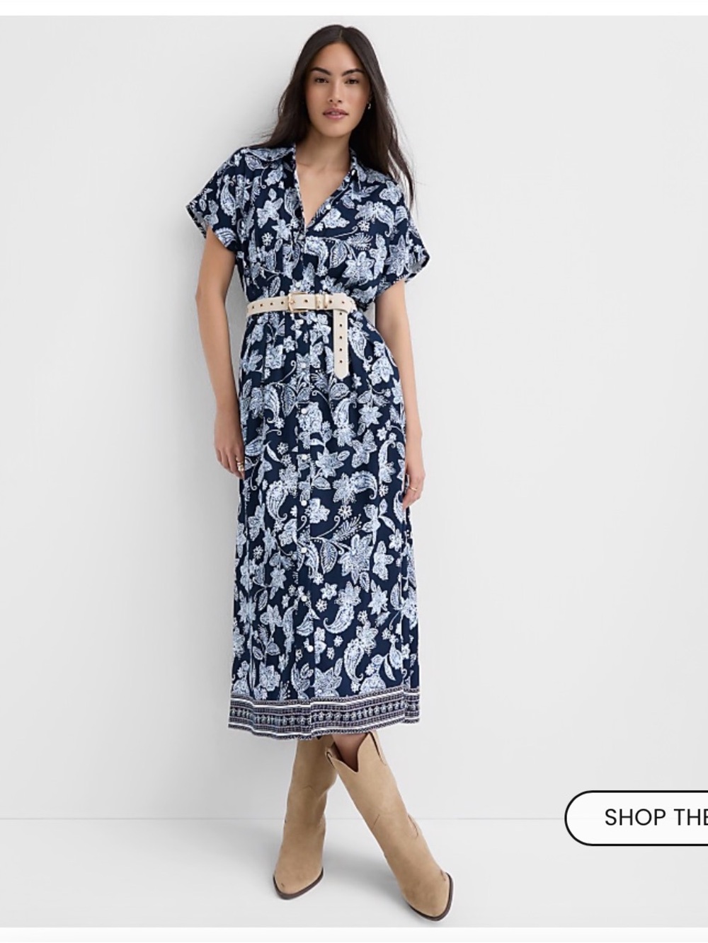 LOFT Navy and White Midi Dress